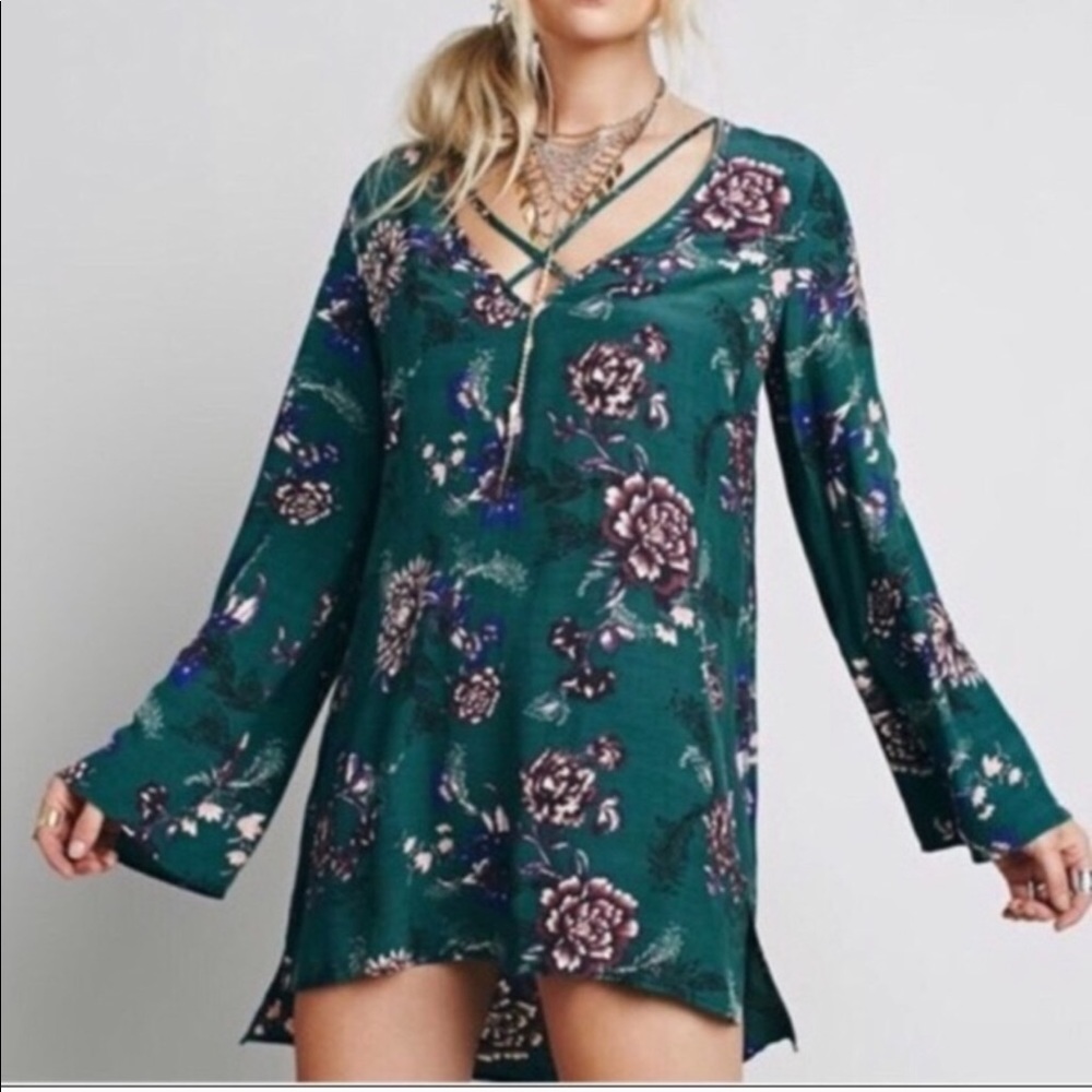 Free People Heart Beat Floral Printed Tunic Green Size Small